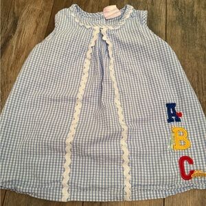 Stitchy Fish 24 month. Blue Gingham Kids Dress with ABC Embroidery